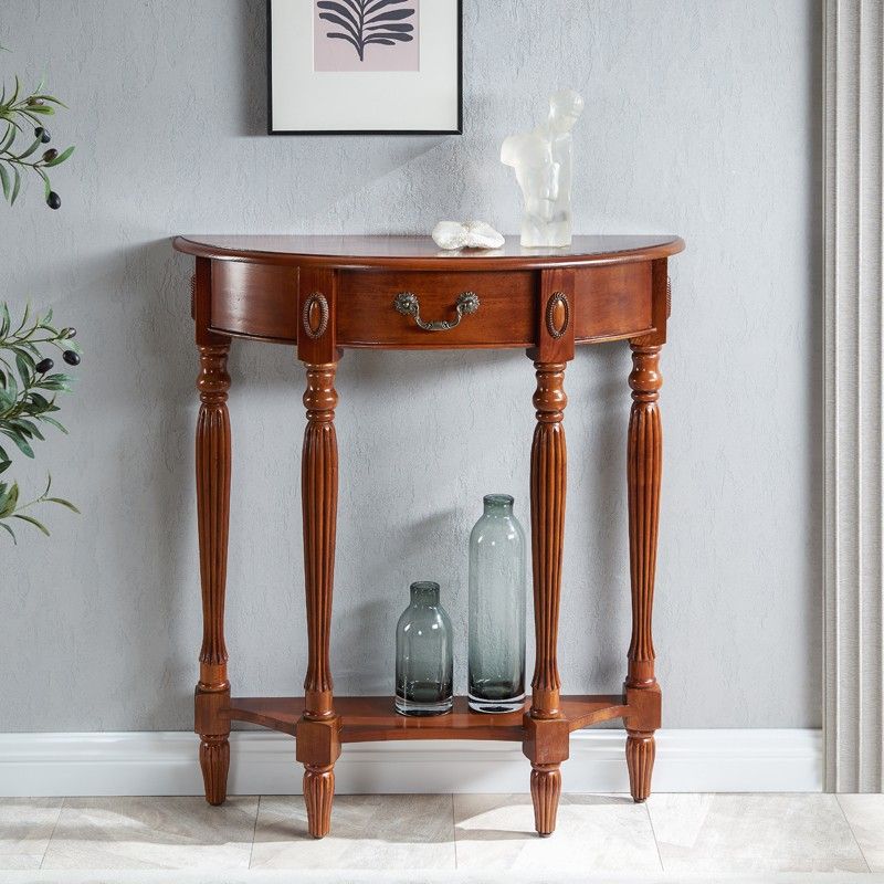 Victorian Brown End Table Half Moon Sofa Console Table for Hall