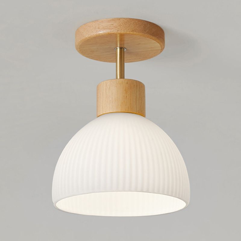 Contemporary Wood Ceiling Light White Shaded Flush Mount Lighting for Home
