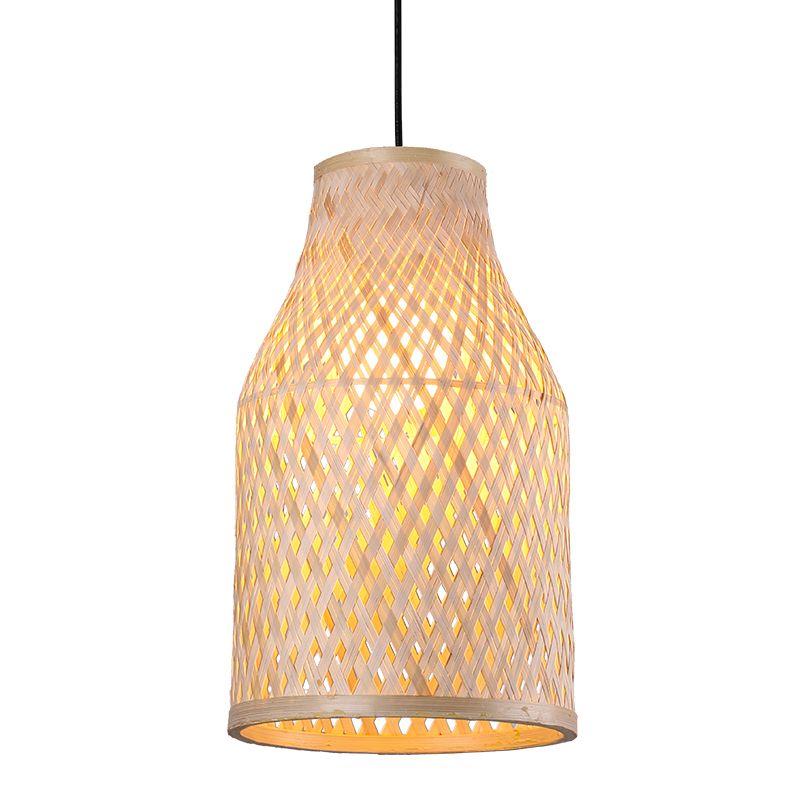 Flasche/Glocke/Kuppel Bambus Anhänger Lampe Asien 1-Licht beige hängende Beleuchtung für Esszimmer