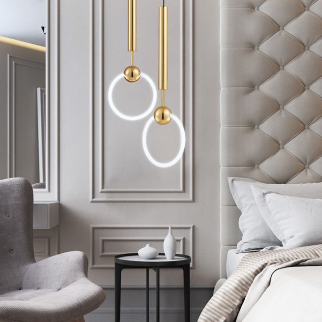 Gold Ring Ceiling Suspension Lamp Simplicity LED Metal Ceiling Pendant Light for Bedroom