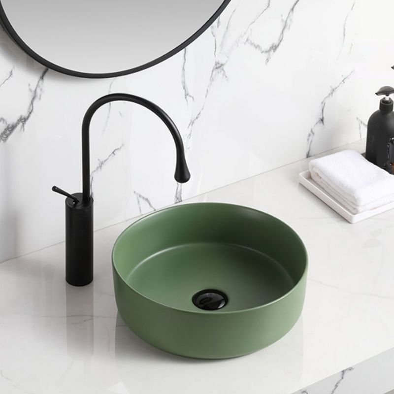 Modern Style Vessel Sink Pure Color Round Ceramic Vessel Sink
