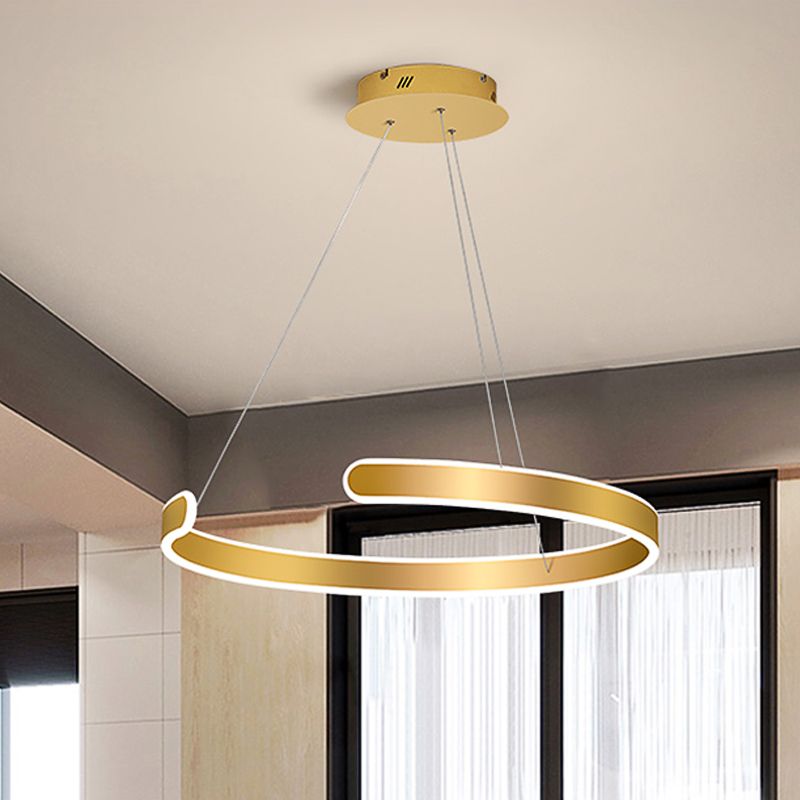 1/2/3 Lights Dining Room Chandelier with Ring Acrylic Shade Modern Gold Led Hanging Light Fixture in White/Warm Light