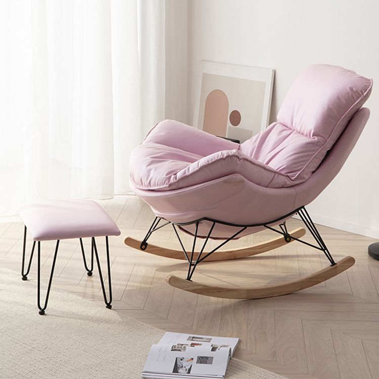Modern Rocker Upholstered Button-Tufted with Dark legs Wingback Rocker Chair