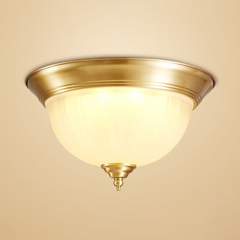 Bowl Handblown Glass Flush Mount Lighting Retro Living Room Flush Mount Ceiling Light in Gold