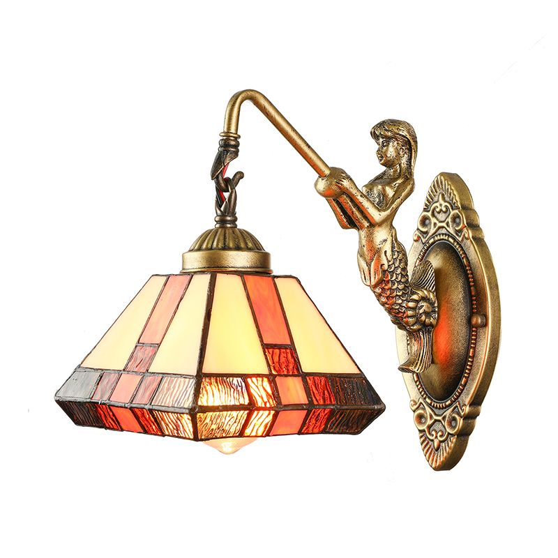 1 Head Wall Mounted Light Tiffany Diamond Orange Stained Glass Sconce Light Fixture