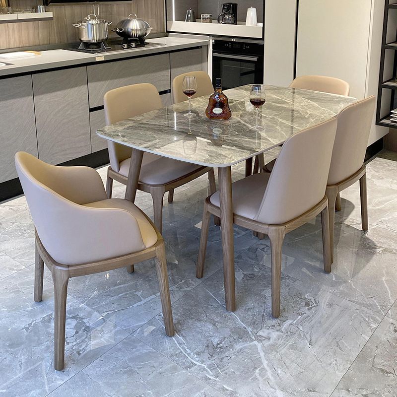 Contemporary Fixed Faux Marble Top Dining Room Table with 4 Solid Wood Legs Kitchen Dining Set