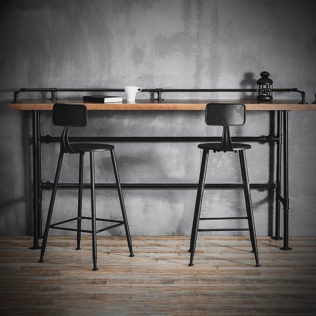 Industrial Style Bar Set 1/3 Pieces Solid Wood Rectangle Pub Dining Set for Indoor