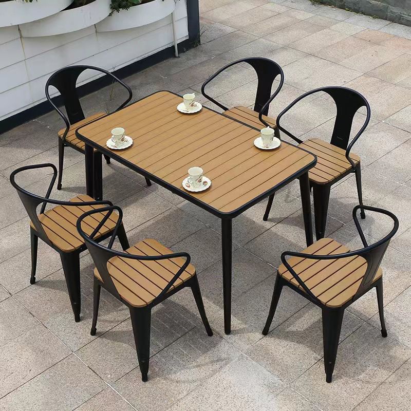 Contemporary 1/5/7 Pieces Metal Dining Set Reclaimed Wood Dining Table Set for Outdooor
