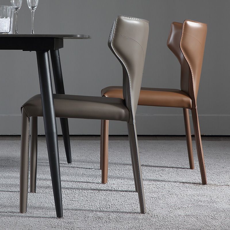 Faux Leather Contemporary Dining Room Chair Metallic Finish Wingback Side Chair