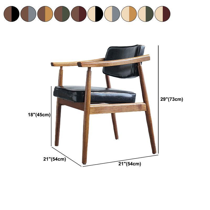 Oak Wood Modern Dining Chair for Home Faux Leather Open Back Side Chair