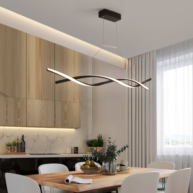Metal Linear Shape Chandelier Light Modern 2 Lights Chandelier Light Fixture in Black