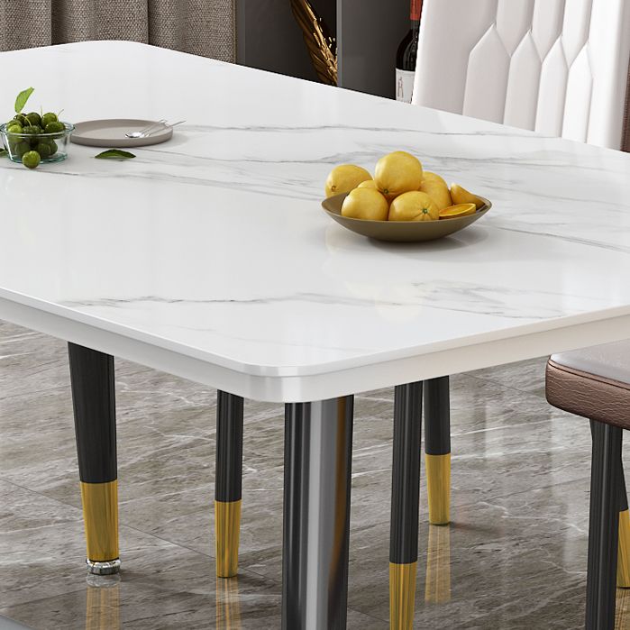 Mesa de forma rectangular estándar glamorosa mesa de comedor de cocina de piedra sinterizada con 4 patas base