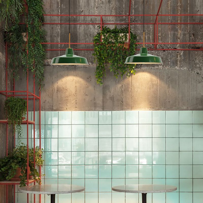 Lampada a sospensione ombreggiata verde ombreggiata in metallo retrò a 1 lucciola lampada appesa