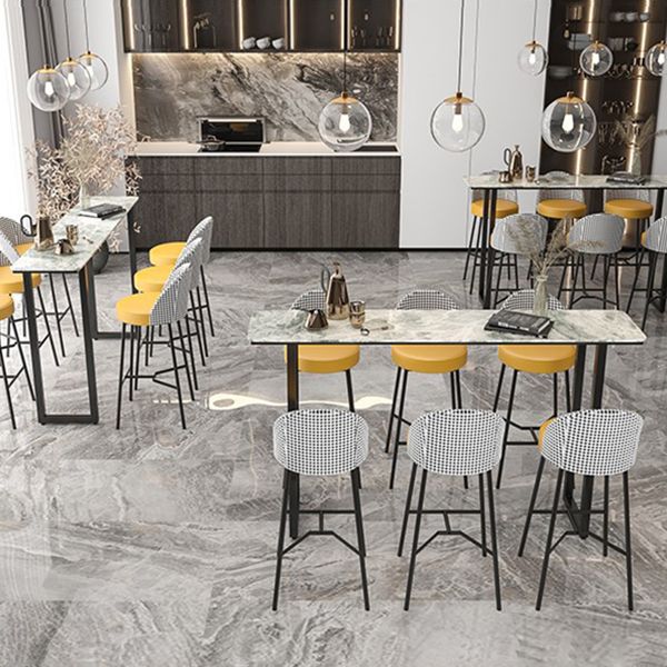 Contemporary Pub Table with Sled Polished Finish Stone Top Bar Table