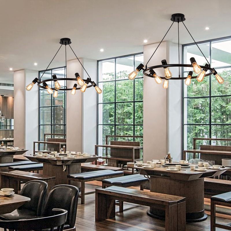 Accesorios de iluminación de araña de ruedas de carretas Luz de suspensión de múltiples cabezas industriales para sala de estar