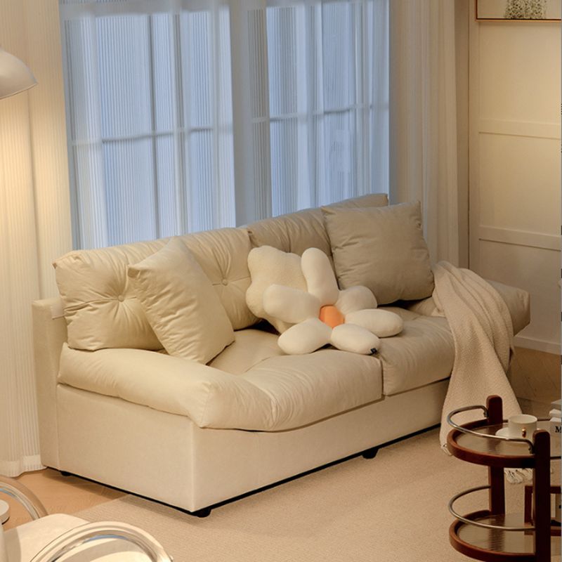 Northern European Armless Sofa Turfed Faux Leather & Linen Sofa in Beige