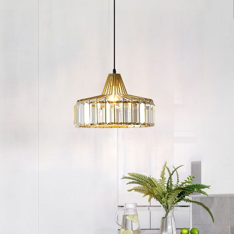 Crystal Drum Shape Hanging Lights Modern Style 1-Light Hanging Fixture for Living Room