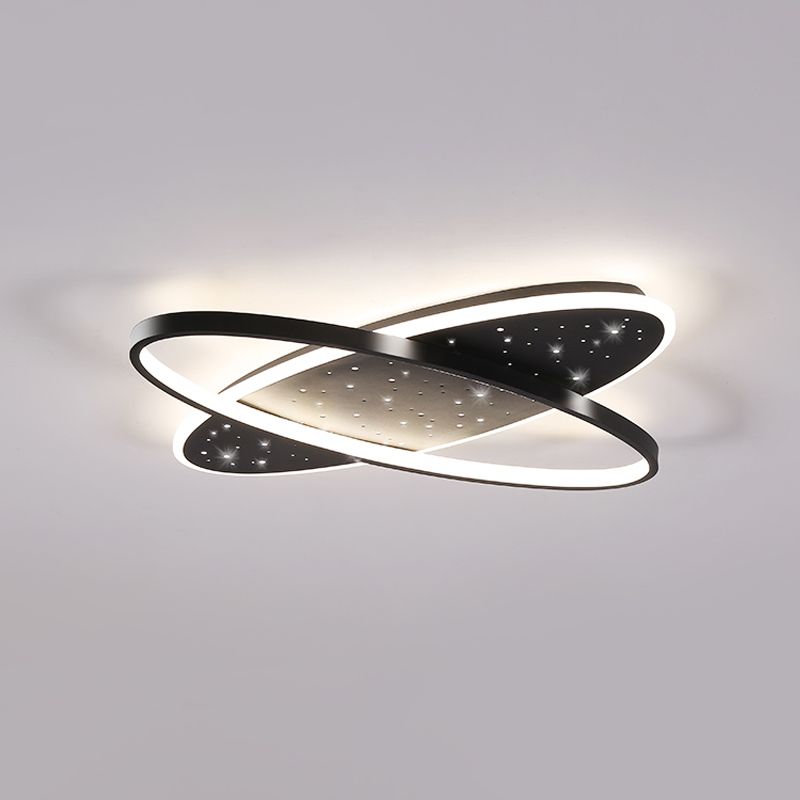 Metallic Oval and Circular Flush Mount Lamp Modern LED Flush Ceiling Light in Black