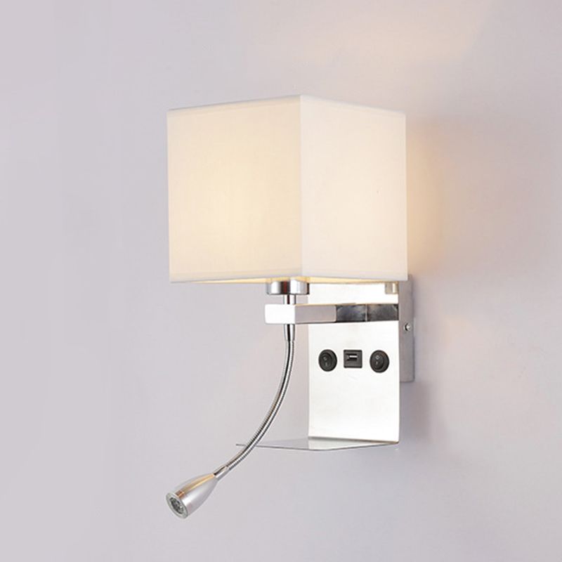 Square Fabric Shade Simplicity Wall Sconce Adjustable LED Spotlight Design Bedside Reading Lamp in Sliver