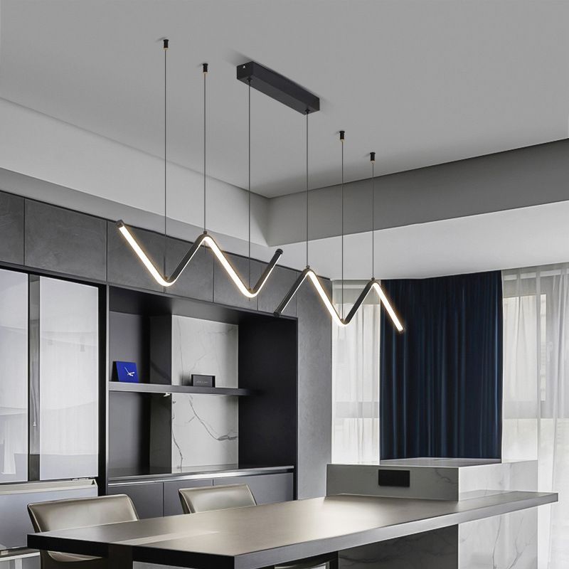 Nordic Aluminum Island Light Linear LED Island Pendant for Dining Room