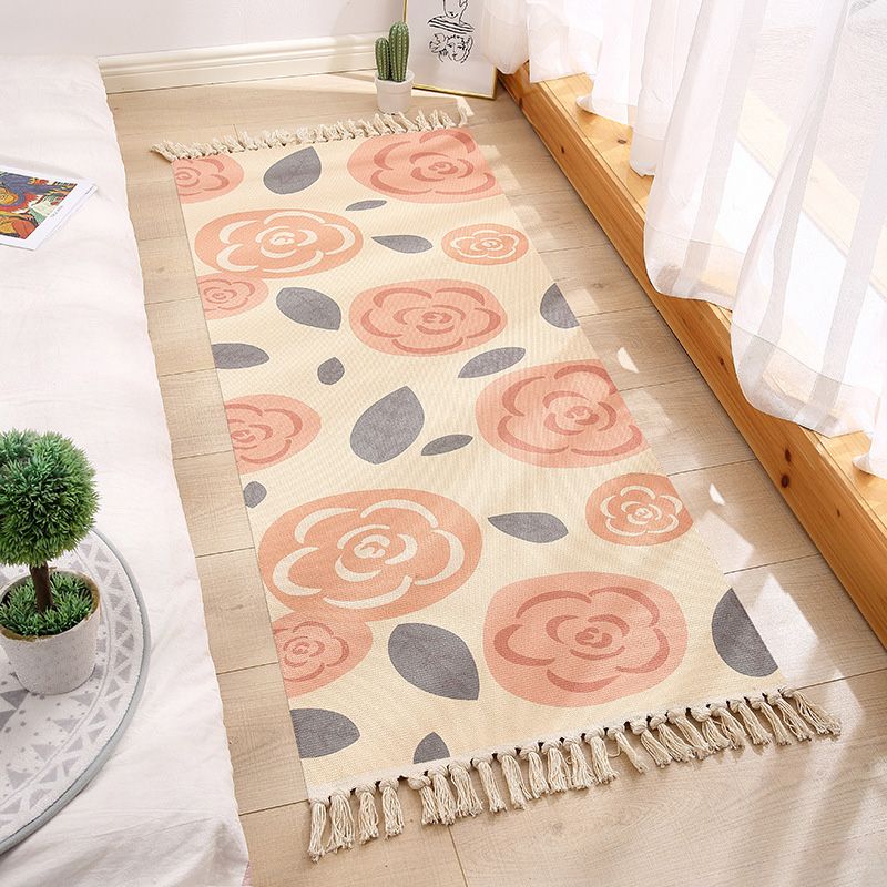 Americana Bedroom Rug Multi-Colored Geometric Print Area Rug Machine Washable Easy Care Carpet with Tassel