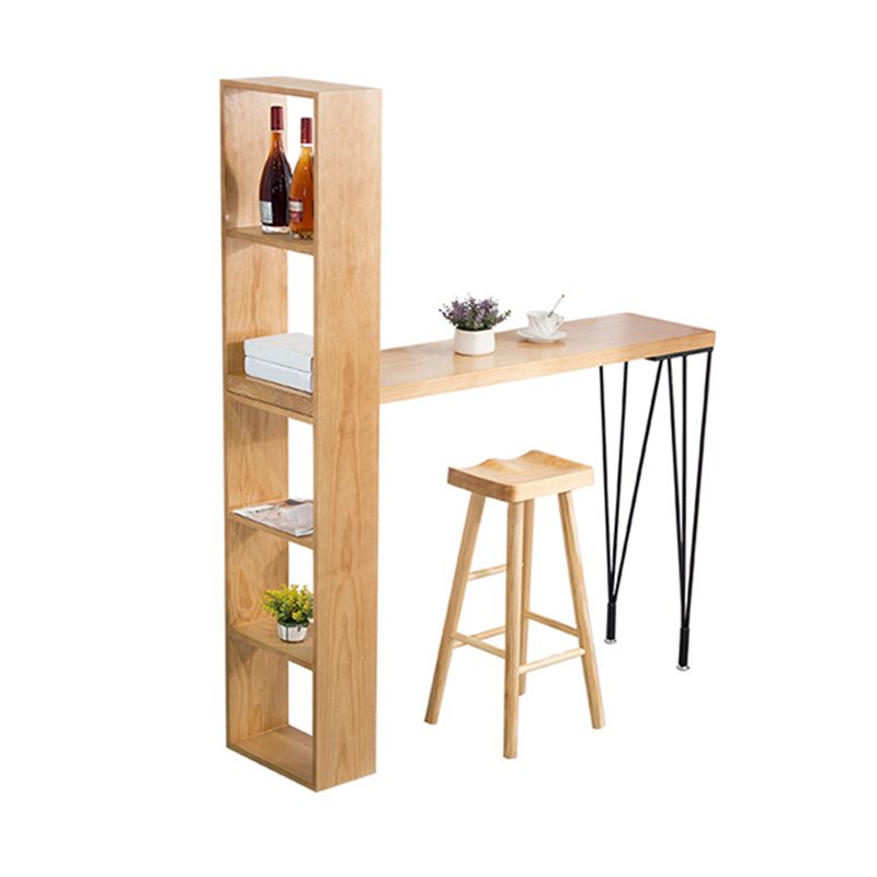 Rectangle Bar Table Modern Solid Wood Bar Height Table with Shelves