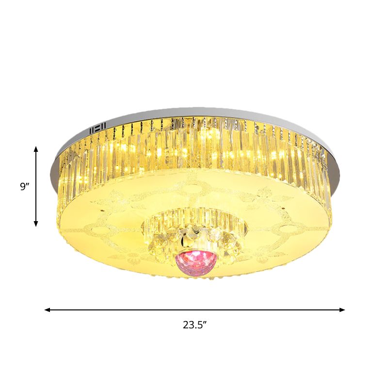 Round Flush Light Fixture Modern Crystal Rectangle LED Parlor Ceiling Flush Mount in Chrome