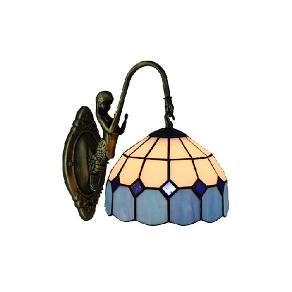 Blue Dome Sconce Light Mediterranean 1 Head White Glass Wall Mount Light with Mermaid Decoration