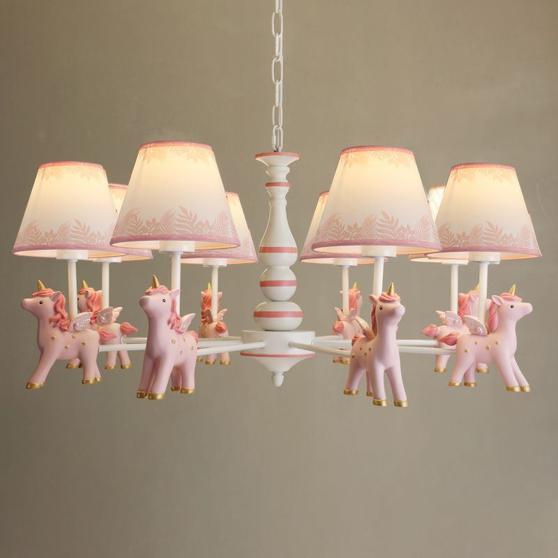 Childrens Unicorn Chandelier Lighting Resin Nursery Pendant Light with Empire Shade