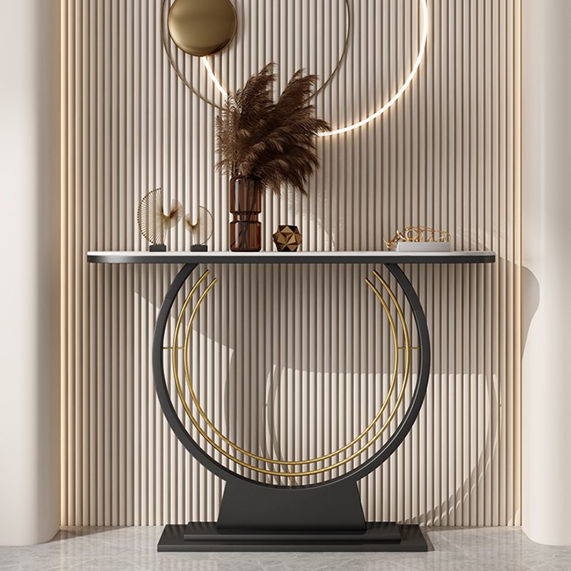 Glam Slate Console Table Half Moon Table 13.81" Stain Resistant Pedestal Sofa Table