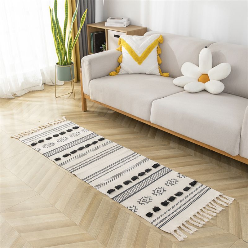 Bohemian Tribal Print Carpet Polyester Fringe Rug Pet Friendly Area Rug for Living Room