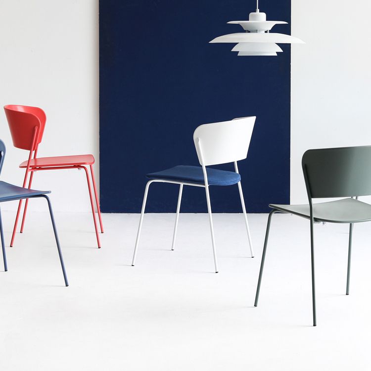 Contemporary Metal Stackable Chairs Kitchen Dining Room Open Back Side Chair