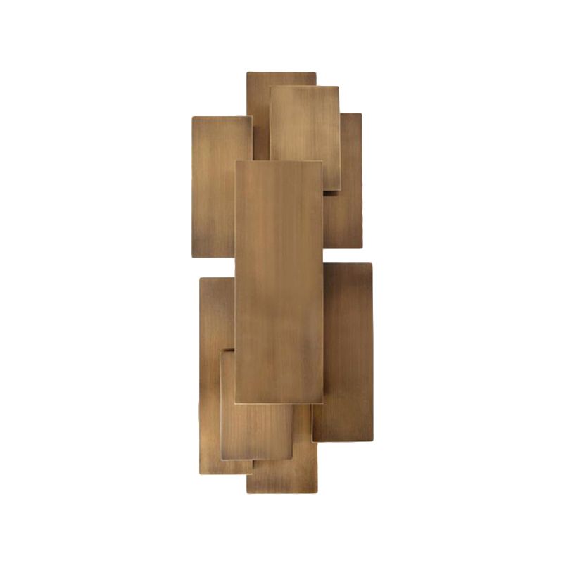 LED Stairway Wall Lamp with Rectangular Metallic Shade Dark Wood Wall Sconce Lighting