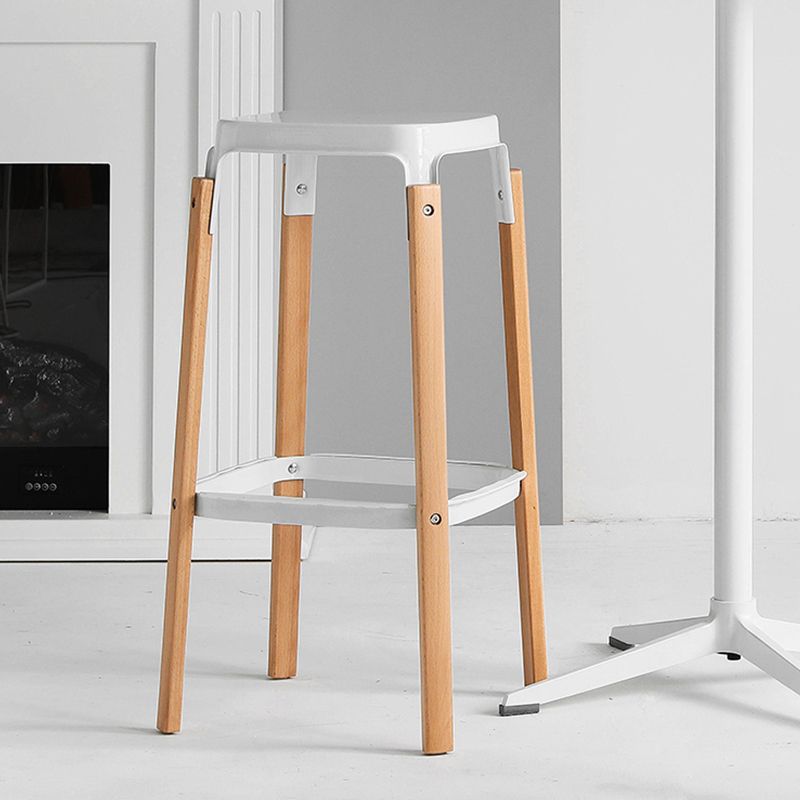 Contemporary Square Backless Bar Stool with Beech Solid Wood Legs