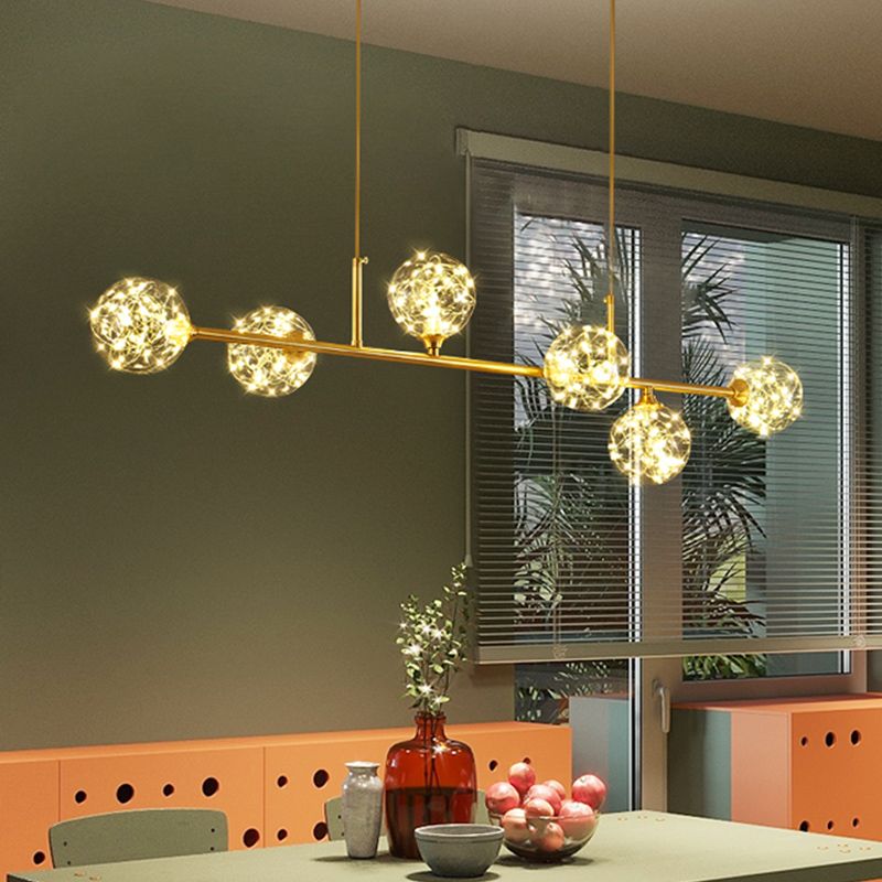 Clear Glass Sphere Shade Pendant Light Minimalist Brass LED Hanging Island Lighting
