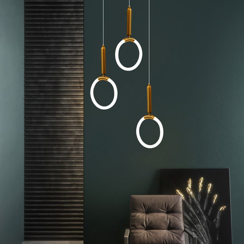 Acrylic Loop Pendant Lamp Minimalist Gold LED Suspended Lighting Fixture for Bedroom