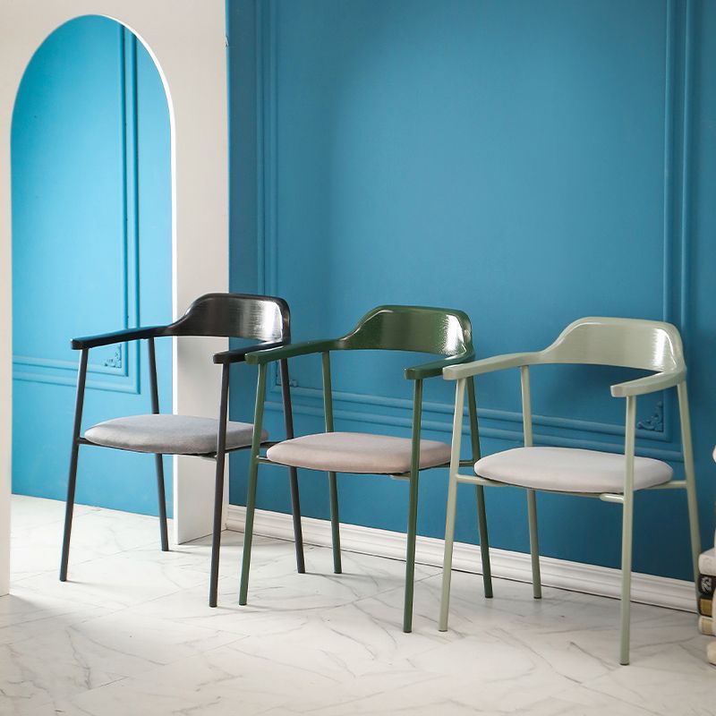 Modern Style Metal Arm Chair Open Back Dining Side Chair with Wood back
