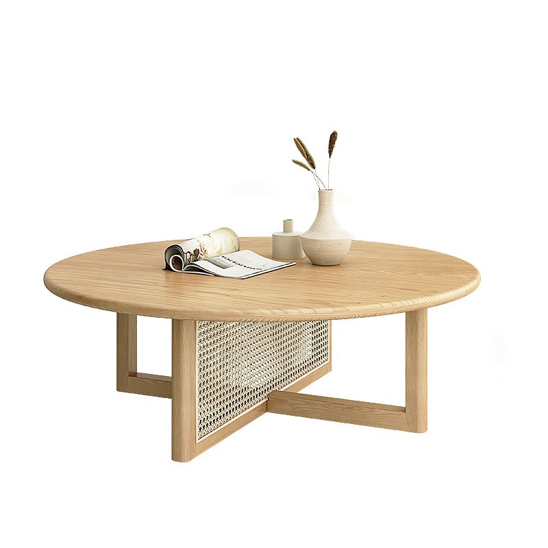 Scandinavian Cross Legs Coffee Table Round Wooden Coffee Table for Living Room