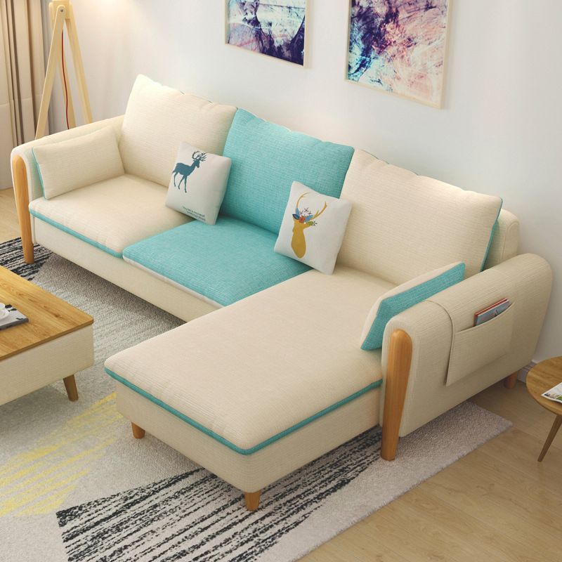Scandinavian Linen Blend Sectional with Storage and Flared Arm