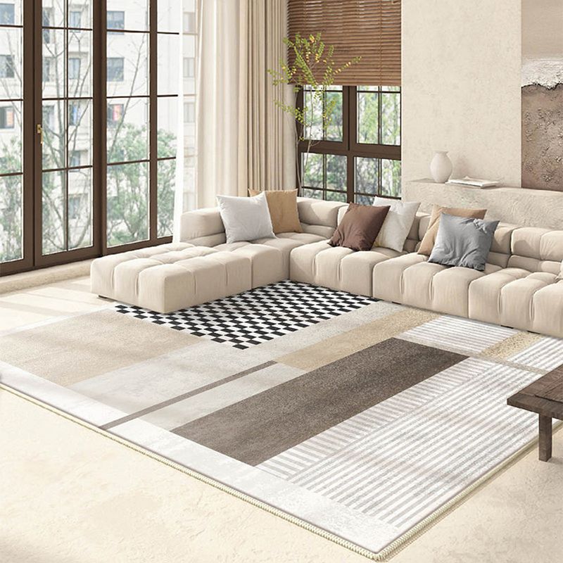 Light Brown Simple Rug Polyester Line Rug Non-Slip Backing Area Rug for Home Decor
