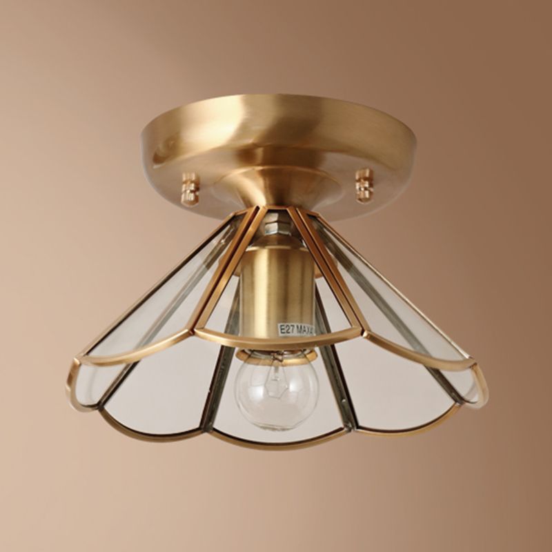 Brass Ceiling Light Fixture Vintage Glass Scalloped Semi Flush Mount Light
