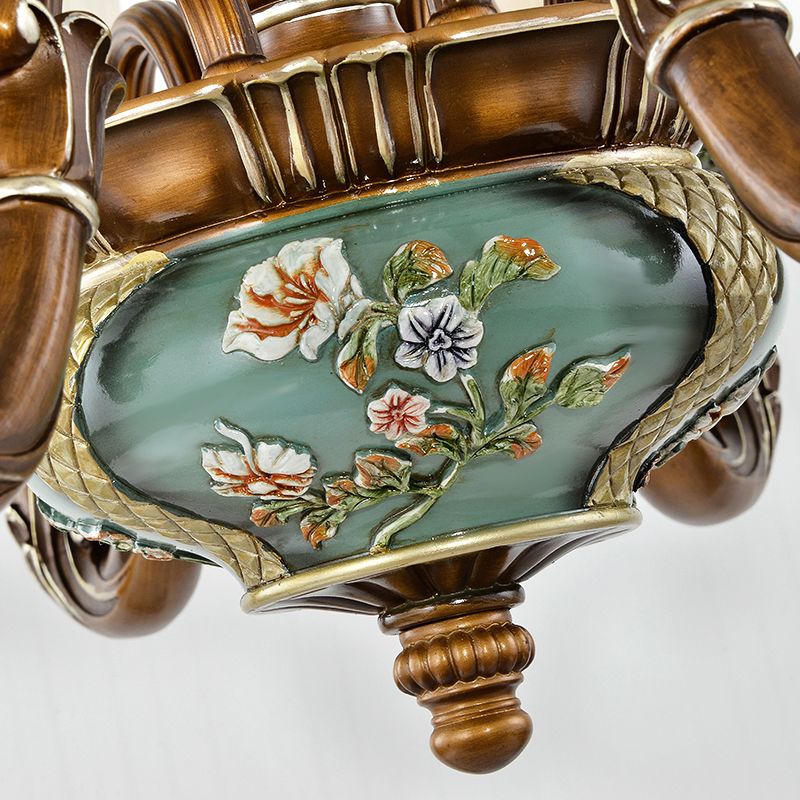 Retro Bell Hanging Ceiling Light Frosted Glass Chandelier Lamp in Blackish Green