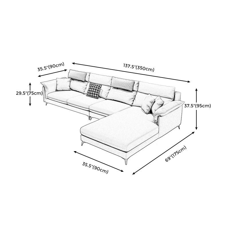 Stain-Resistant L-Shape Flared Arm Sectional Sofa with Chaise for Four People