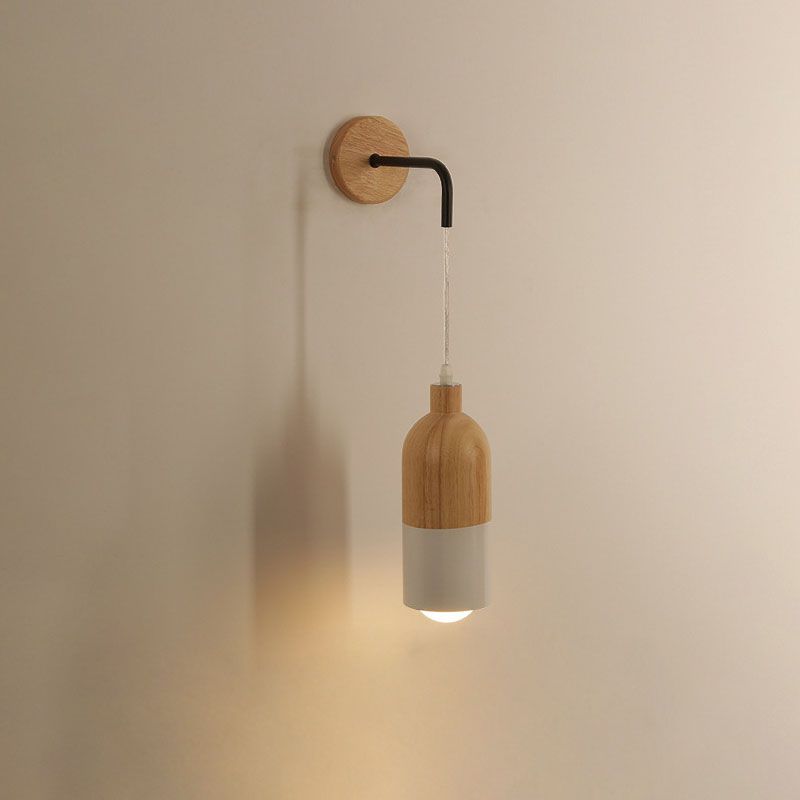 Modern Creative 1-Light Wall Lamp Wooden Geometric Wall Light for Bedroom