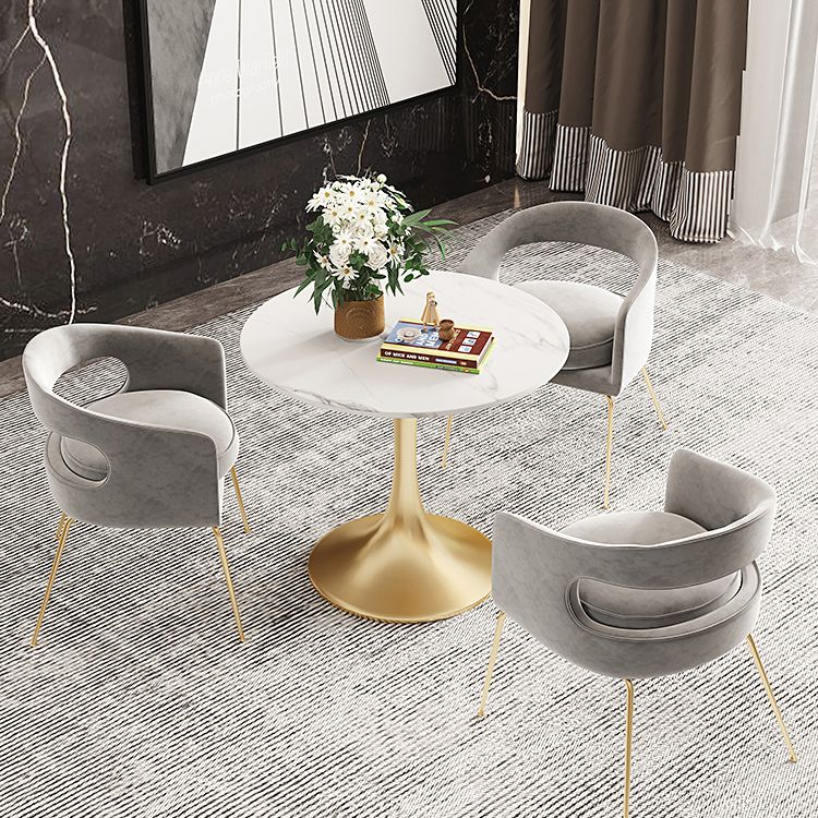 Round Tulip Base Glam Dining Table White Fixed Table of Sintered Stone