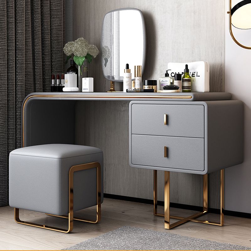 Faux Leather Make-up Vanity Wood Vanity Dressing Table with 2 Storage Drawers