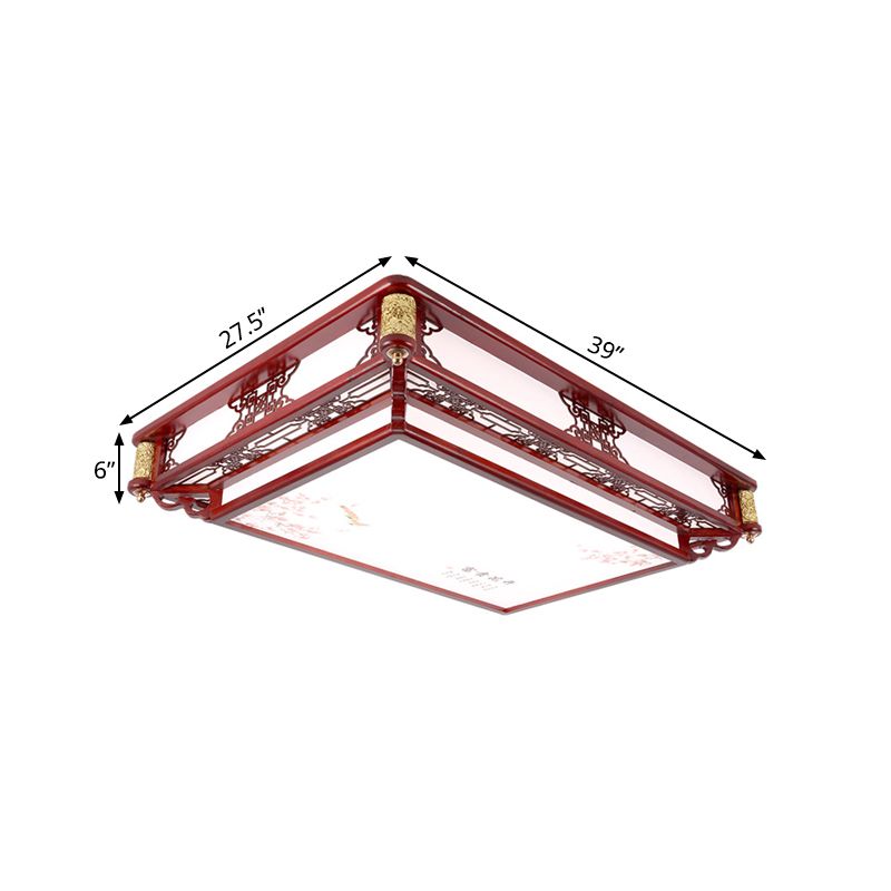 21.5"/39" Wide LED Rectangle Flush Mount Traditional Dark Red Wood Flush Light Fixture for Living Room