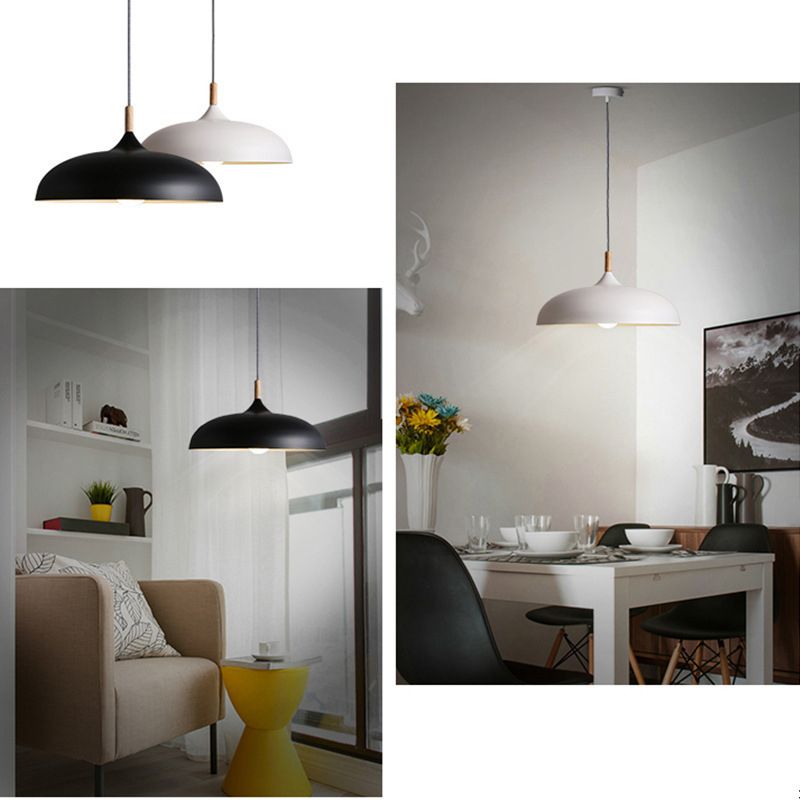 Kuppel Esszimmer Drop Anhänger moderner Metall 1 hängendes Deckenlicht mit Holzoberteil