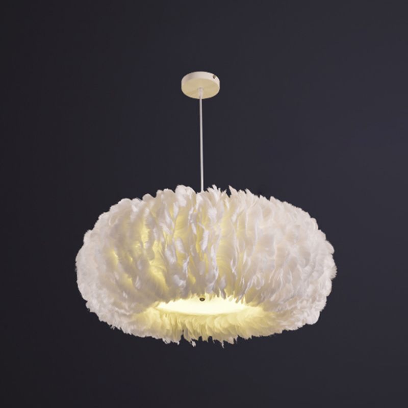 Drum Chandelier Light Fixture Modern Simplicity Feather Shade Pendant Lighting for Restaurant