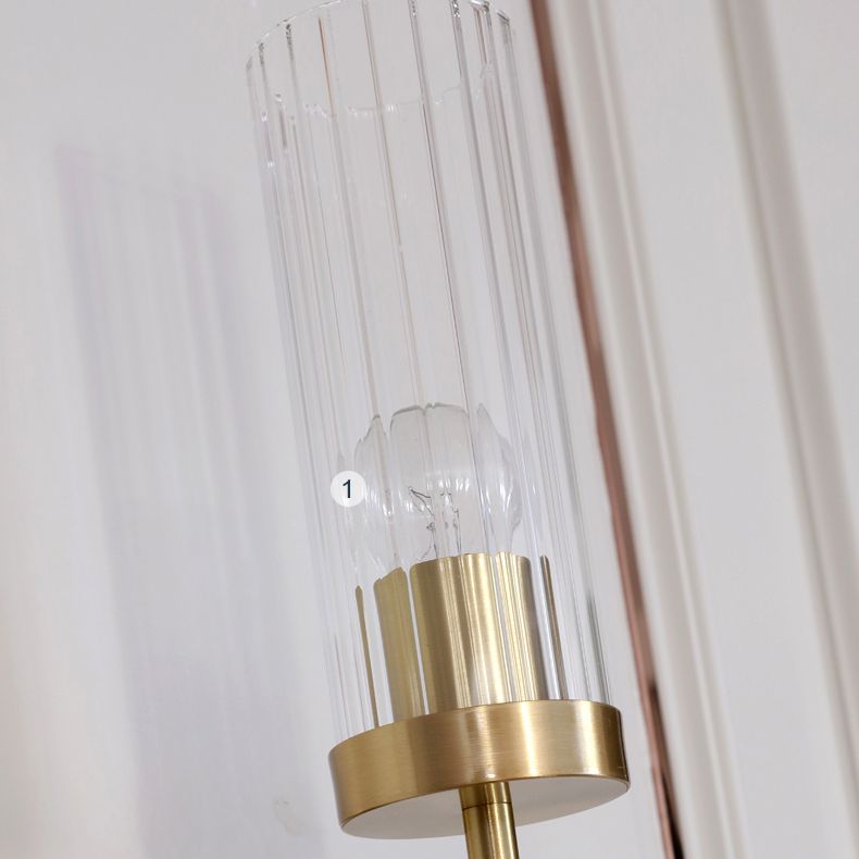Modern Minimalist Cylindrical Wall Sconce Copper Wall Lamp with Clear Glass Shade